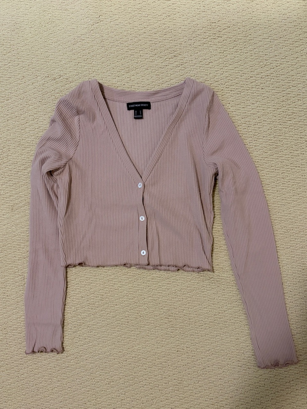 Urban | Ribbed Cropped Baby Pink Cardigan